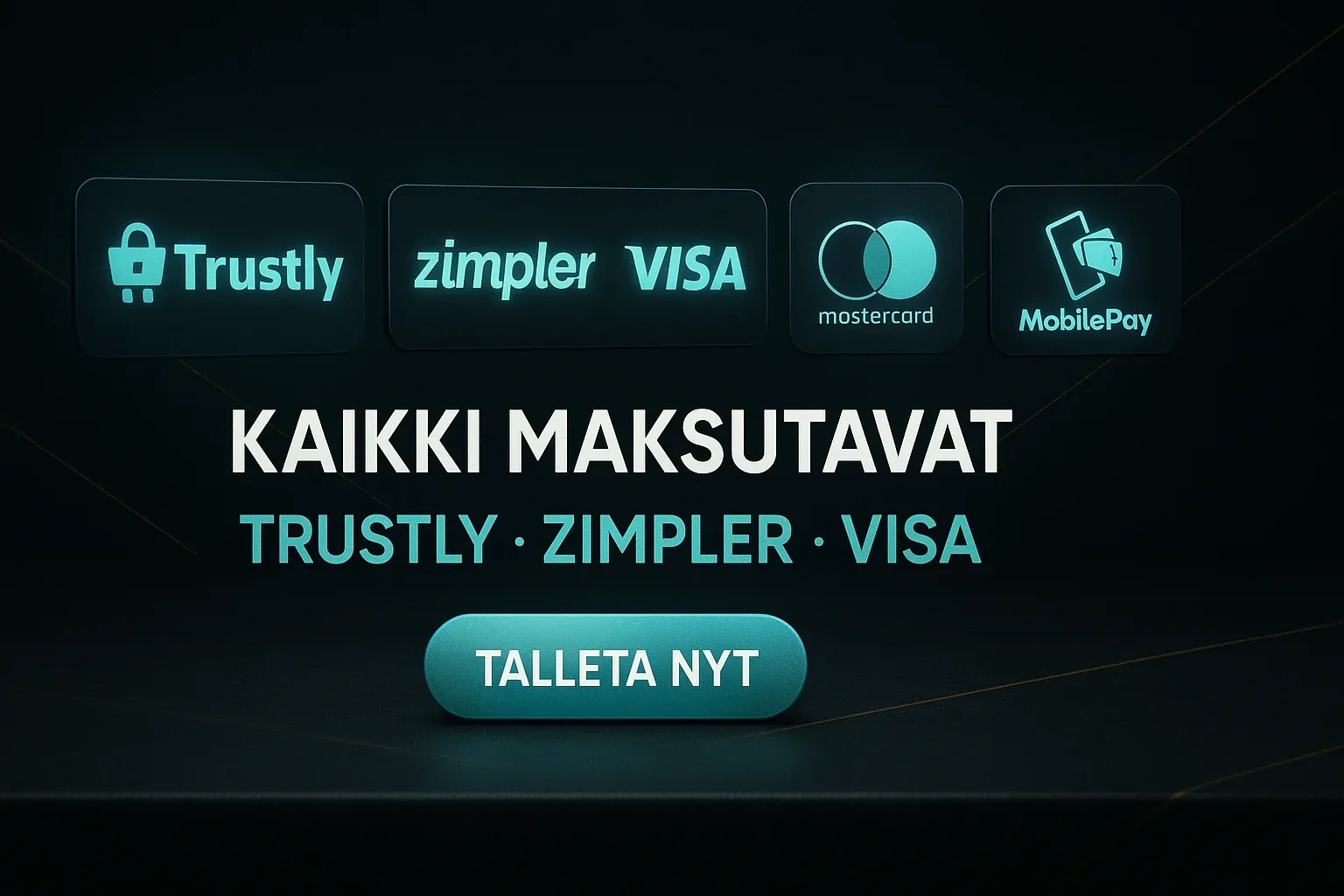 Fotorealistinen suomalainen kasinobanneri, maksutapakortit ja Talleta nyt -painike